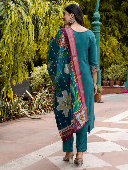 Dhiyona VV Women's Silk Blend Kurta Pant Dupatta Set