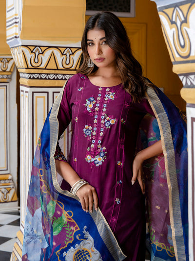 Indyancart VV Women's Silk Blend Kurta Pant Dupatta Set