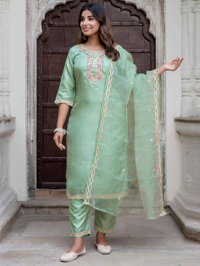 Indyancart VV Women's Silk Blend Kurta Pant Dupatta Set