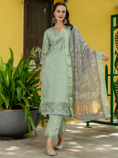 Indyancart VV Women's Silk Blend Kurta Pant Dupatta Set