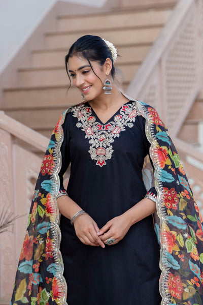 Indyancart VV Women's Silk Blend Kurta Pant Dupatta Set