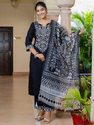Indyancart VV Women's Silk Blend Kurta Pant Dupatta Set