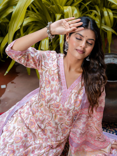 Indyancart VV Women Cotton Blend Kurta Pant Dupatta Set