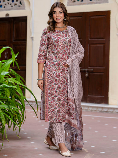 Indyancart VV Women Cotton Blend Kurta Pant Dupatta Set