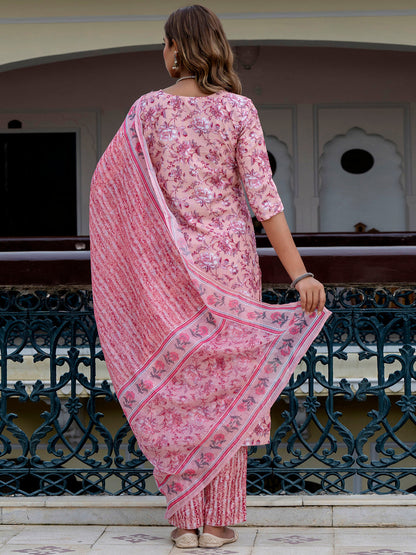 Dhiyona VV Women Cotton Blend Kurta Pant Dupatta Set