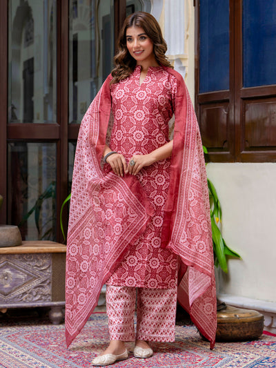 Indyancart VV Women Cotton Blend Kurta Pant Dupatta Set