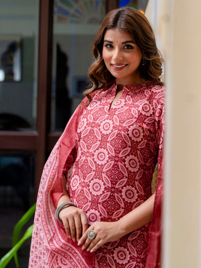 Indyancart VV Women Cotton Blend Kurta Pant Dupatta Set