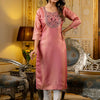 Dhiyona VV Women's Embroidered shimmer Silk Blend Straight Kurta