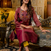 Dhiyona VV Women's Embroidered shimmer Silk Blend Straight Kurta