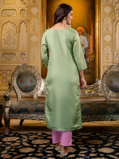 Dhiyona VV Women's Embroidered shimmer Silk Blend Straight Kurta