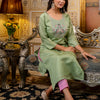 Dhiyona VV Women's Embroidered shimmer Silk Blend Straight Kurta