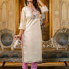 Dhiyona VV Women's Embroidered shimmer Silk Blend Straight Kurta