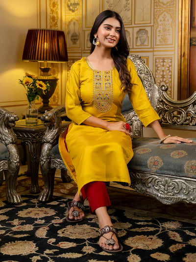 Indyancart VV Women's Embroidered shimmer Silk Blend Straight Kurta