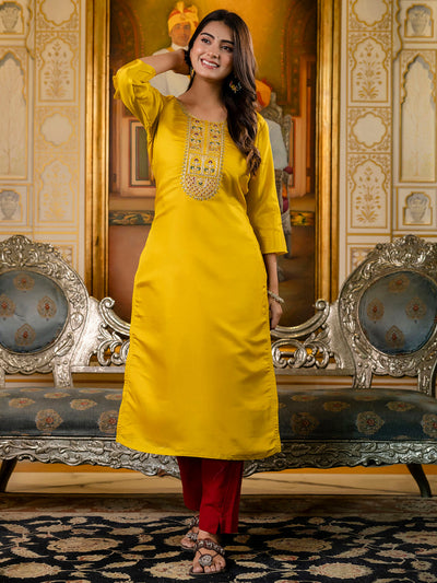 Indyancart VV Women's Embroidered shimmer Silk Blend Straight Kurta