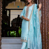 Dhiyona VV Women's Embroidered Silk Blend Calf Length Straight Kurta Trouser with Dupatta Set
