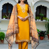 Dhiyona VV Women's Embroidered Silk Blend Calf Length Straight Kurta Trouser with Dupatta Set
