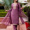 Dhiyona VV Women's Embroidered Silk Blend Calf Length Straight Kurta with Palazzo & Dupatta Set