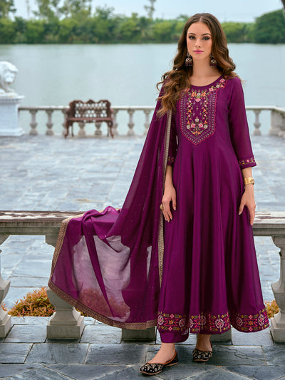 Indyancart VV Women's Silk Blend Kurta Pant Dupatta Set