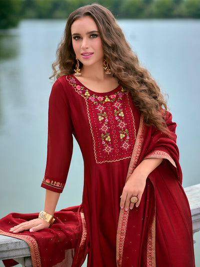 Indyancart VV Women's Silk Blend Kurta Pant Dupatta Set