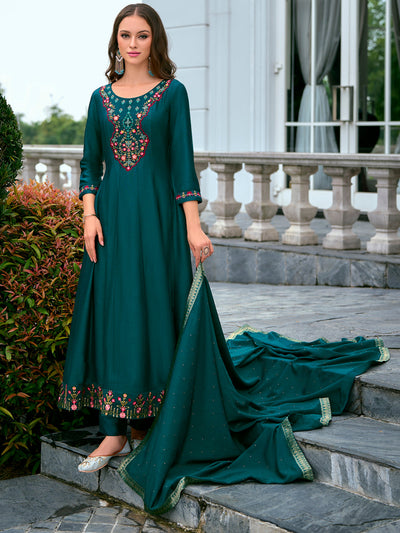 Indyancart VV Women's Silk Blend Kurta Pant Dupatta Set