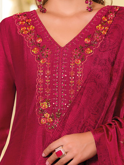 Indyancart VV Women's Silk Blend Kurta Pant Dupatta Set