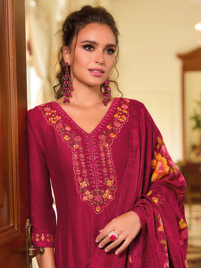 Indyancart VV Women's Silk Blend Kurta Pant Dupatta Set