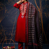 Dhiyona VV Women's Embroidered Silk Blend Calf Length Straight Kurta Trouser with Dupatta Set