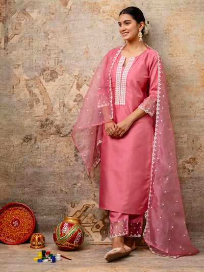 Indyancart VV Women's Kurta and Pant Sets Silk Blend  Fabric