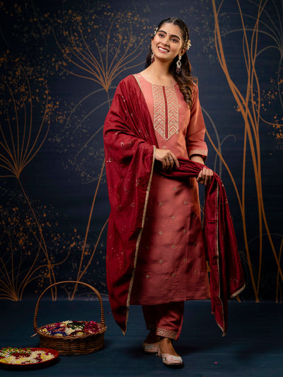 Indyancart VV Women's Kurta and Pant Sets Silk Blend Fabric