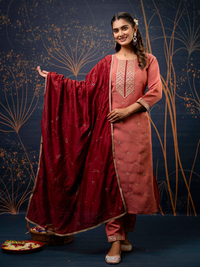 Indyancart VV Women's Kurta and Pant Sets Silk Blend Fabric