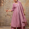 Dhiyona VV Women's Embroidered Silk Blend Calf Length Flare Kurta with Palazzo & Dupatta Set