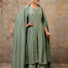 Dhiyona VV Women's Embroidered Silk Blend Calf Length Flare Kurta with Palazzo & Dupatta Set