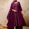 Dhiyona VV Women's Embroidered Silk Blend Calf Length Flare Kurta with Palazzo & Dupatta Set