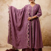 Dhiyona VV Women's Embroidered Silk Blend Calf Length Flare Kurta with Palazzo & Dupatta Set