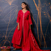 Dhiyona VV Women's Embroidered Silk Blend Calf Length Flare Kurta with Palazzo & Dupatta Set
