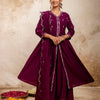 Dhiyona VV Women's Embroidered Silk Blend Calf Length Flare Kurta with Palazzo & Dupatta Set