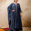 Dhiyona VV Women's Embroidered Silk Blend Calf Length Flare Kurta with Palazzo & Dupatta Set