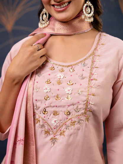 Dhiyona VV Women's Pink Kurta and Pant Sets Simar Silk fabric