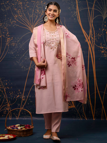 Dhiyona VV Women's Pink Kurta and Pant Sets Simar Silk fabric