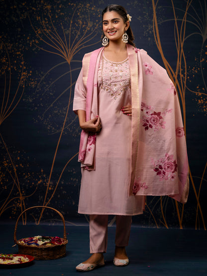Dhiyona VV Women's Pink Kurta and Pant Sets Simar Silk fabric