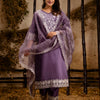 Dhiyona VV Women's Embroidered Silk Blend Calf Length Straight Kurta Trouser with Dupatta Set