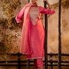 Dhiyona VV Women's Embroidered Silk Blend Calf Length Straight Kurta Trouser with Dupatta Set