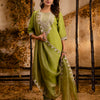 Dhiyona VV Women's Embroidered Silk Blend Calf Length Straight Kurta Trouser with Dupatta Set