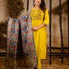 Dhiyona VV Women's Embroidered Viscose Rayon Calf Length Straight Kurta Trouser with Dupatta Set