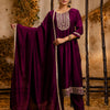 Dhiyona VV Women's Embroidered Silk Blend Anarkali Kurta Pant With Dupatta Set