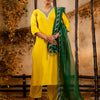 Dhiyona VV Women's Embroidered Silk Blend Calf Length Straight Kurta Trouser with Dupatta Set