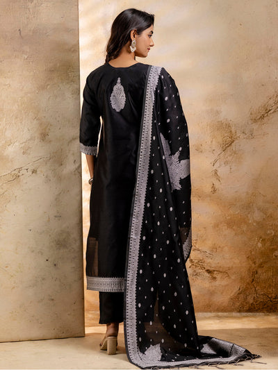 Indyancart VV Women's Embroidered Cotton Blend Kurta Pant Sets with Dupatta