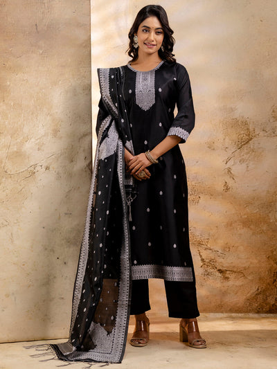 Indyancart VV Women's Embroidered Cotton Blend Kurta Pant Sets with Dupatta