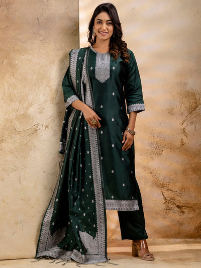 Indyancart VV Women's Embroidered Cotton Blend Kurta Pant Sets with Dupatta
