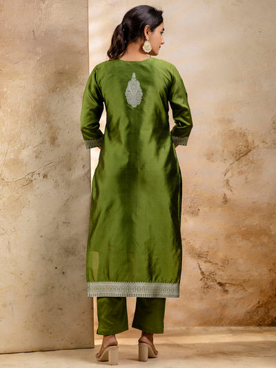 Indyancart VV Women's Embroidered Cotton Blend Kurta Pant Sets with Dupatta